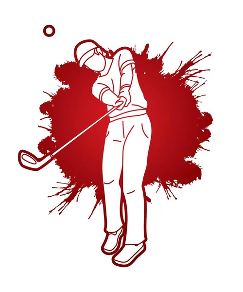 Golf Oyuncusu Aksiyon Çizgi Film Sporu Grafik Vektörü — Stok Vektör