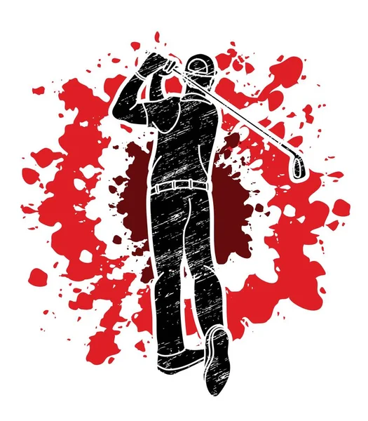 Golfe Jogador Ação Desenho Animado Esporte Gráfico Vetor — Vetor de Stock