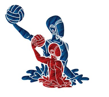 Su topu oyuncuları grubu çizgi film grafik vektörü