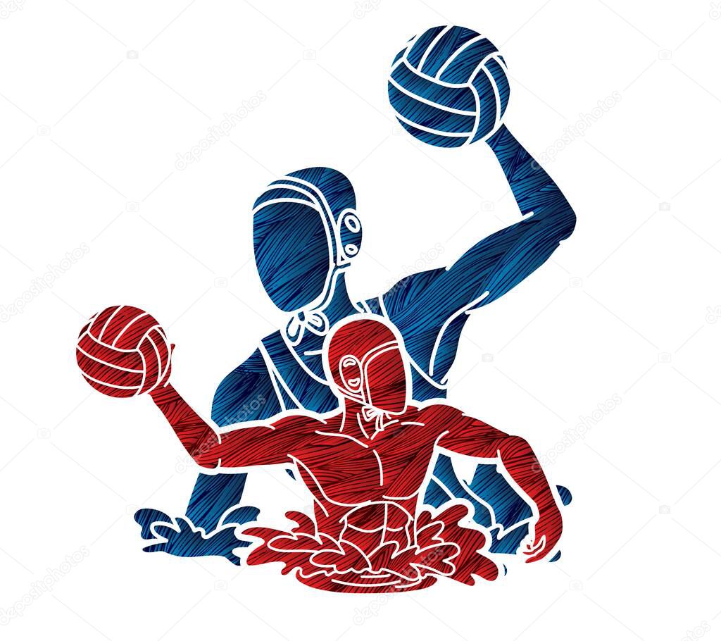 Group of water polo players  action cartoon graphic vector