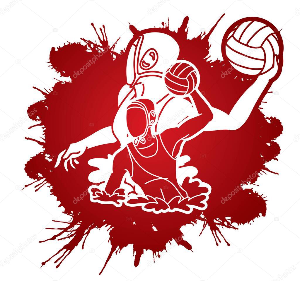 Group of water polo players  action cartoon graphic vector