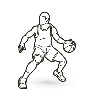 Basketbolcu aksiyon çizgi film çizimi grafik vektörü