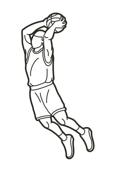 Basketball Joueur Action Dessin Animé Contour Vecteur Graphique — Image vectorielle