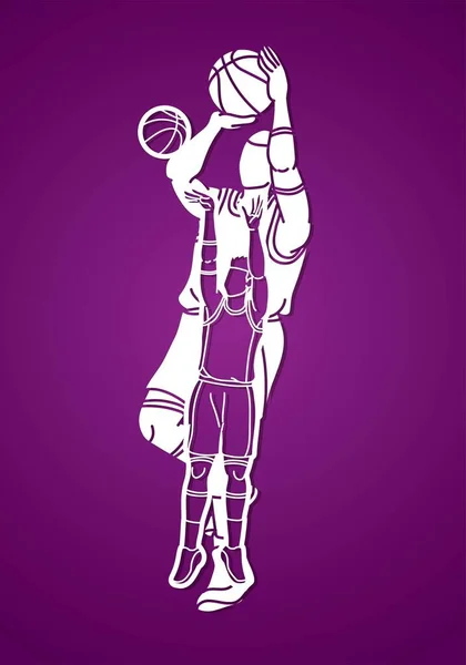 Groupe Joueurs Basket Ball Action Dessin Animé Vecteur Graphique — Image vectorielle