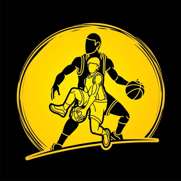 Jugadores Baloncesto Acción Vector Gráfico Dibujos Animados — Vector de stock