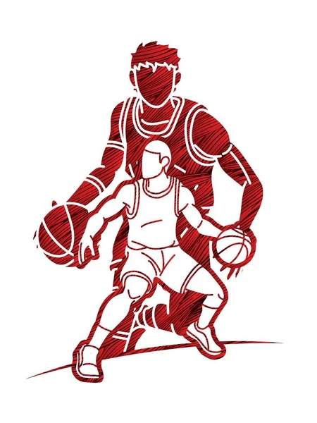 Basketball Joueurs Action Dessin Animé Vecteur Graphique — Image vectorielle