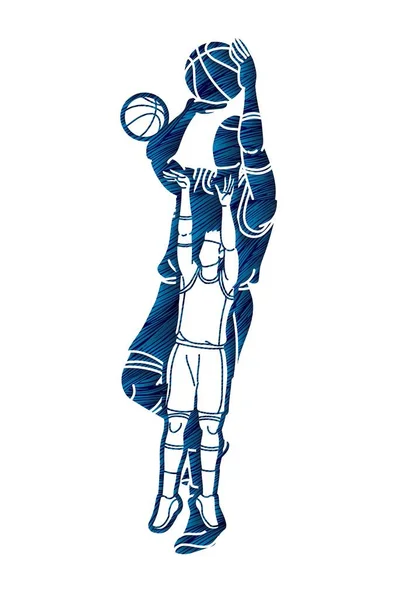 バスケットボール選手アクション漫画グラフィックベクトル — ストックベクタ