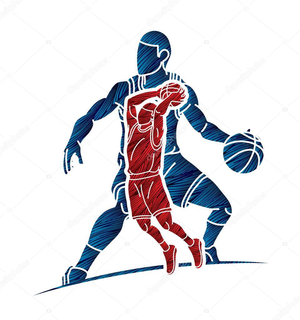 Basketball players action cartoon graphic vector