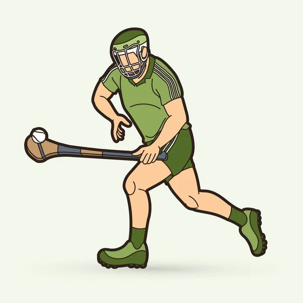 Hurling Sportowych Akcji Gracza Irlandzki Hurley Sport Animowany Wektor Graficzny — Wektor stockowy
