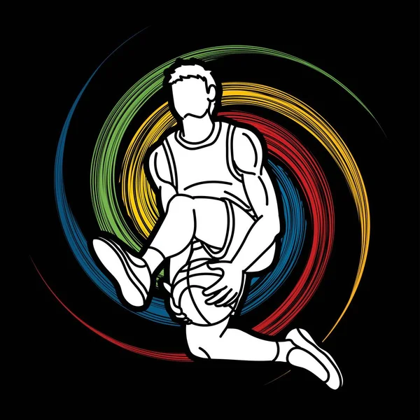 Basketball Joueur Action Dessin Animé Sport Vecteur Graphique — Image vectorielle
