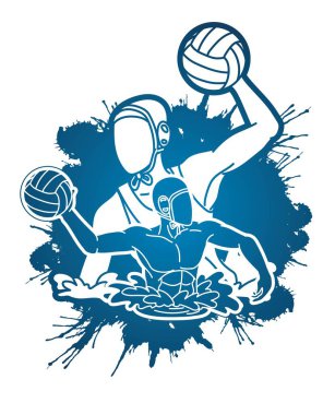 Su topu oyuncuları grubu çizgi film grafik vektörü