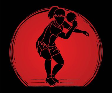 Masa tenisi oyuncusu, masa tenisi aksiyon çizgi film grafik vektörü