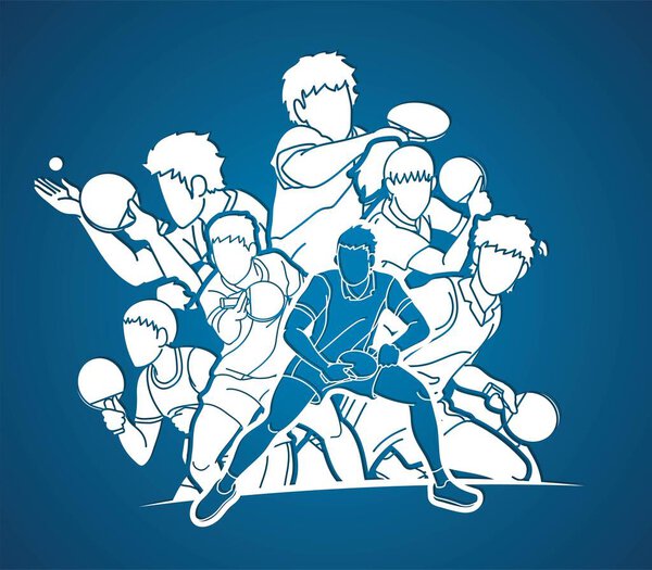 Group of Ping Pong players, Table Tennis players action cartoon sport graphic vector.