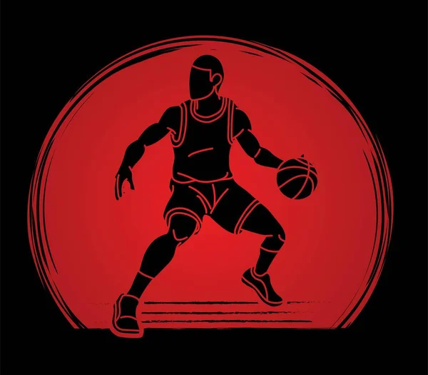 バスケットボール選手のアクション漫画のグラフィックベクトル — ストックベクタ