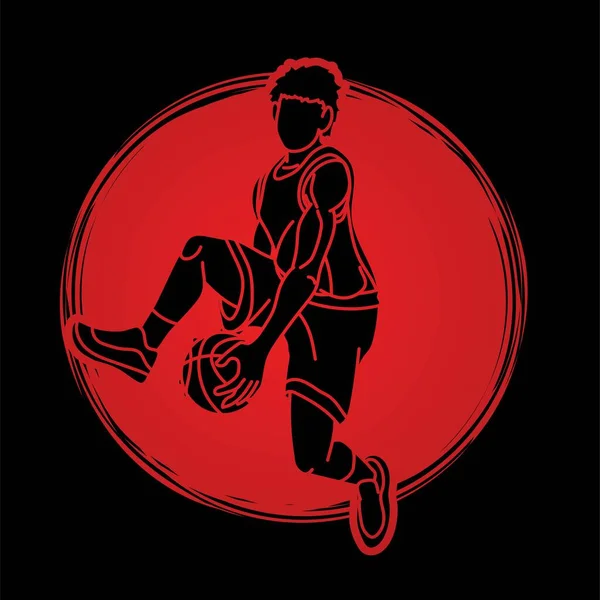 Basketball Joueur Action Dessin Animé Vecteur Graphique — Image vectorielle