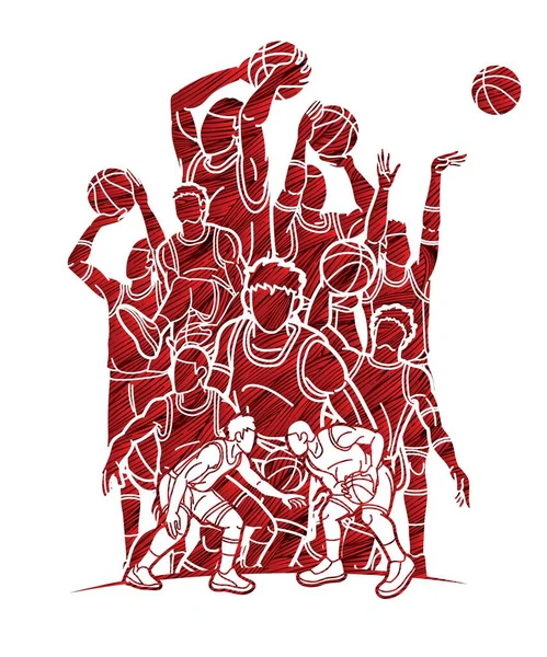 Basketball Joueurs Action Dessin Animé Vecteur Graphique — Image vectorielle