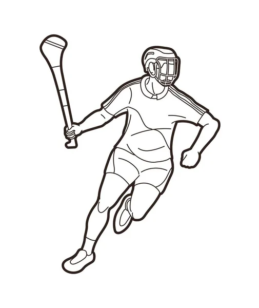 Ierse Hurley Sport Hurling Sport Speler Actie Cartoon Grafische Vector — Stockvector