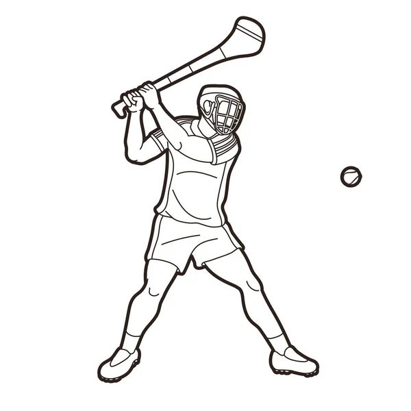 Desporto Irish Hurley Hurling Esporte Jogador Ação Cartoon Gráfico Vetor —  Vetores de Stock