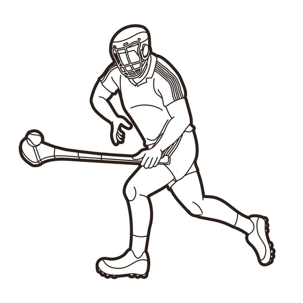 Deporte Irlandés Hurley Vector Gráfico Dibujos Animados Acción Jugador Deportivo — Vector de stock