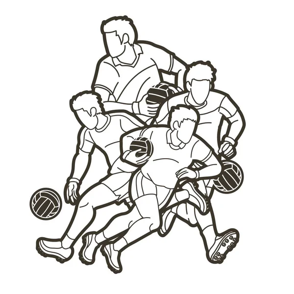 Gruppe Gälischer Fußballspieler Action Cartoon Graphic Vector — Stockvektor