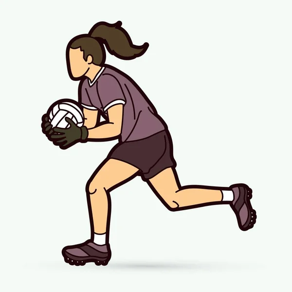 Gaélico Fútbol Femenino Jugador Dibujos Animados Vector Gráfico — Vector de stock