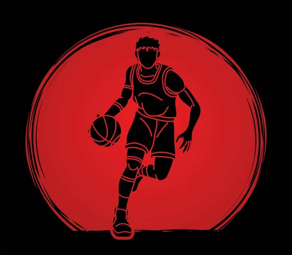 Baloncesto Jugador Masculino Acción Vector Gráfico — Vector de stock