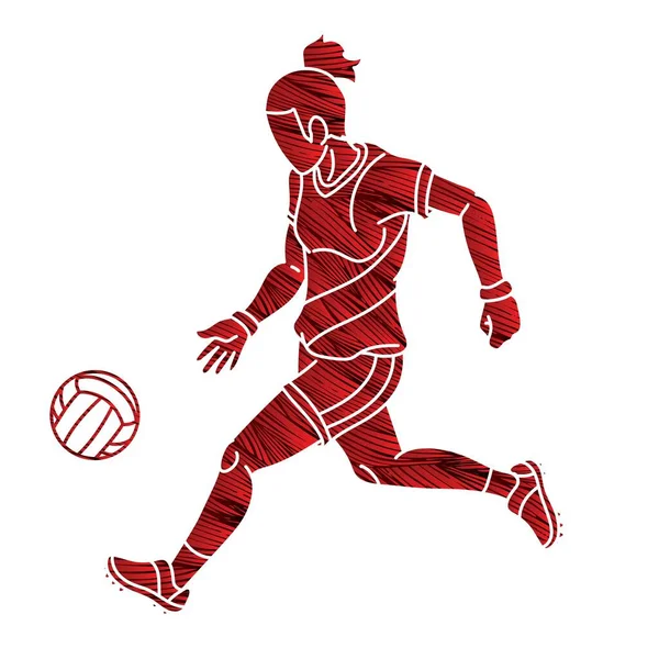 Gaélico Futebol Feminino Jogador Cartoon Graphic Vector — Vetor de Stock
