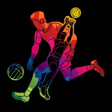 Gaelic Football Men Players Action Çizgi Film Vektörü Grubu.