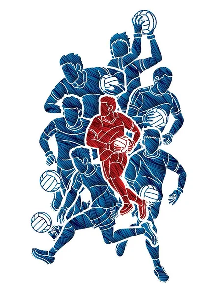 Groupe Football Gaélique Hommes Joueurs Action Cartoon Graphic Vector — Image vectorielle