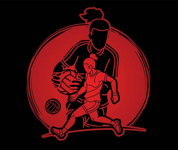 Gruppe Gälischer Fußballspielerinnen Action Cartoon Graphic Vector — Stockvektor