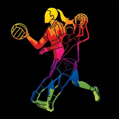 Gaelic Futbol Erkek ve Kadın Oyuncular Çizgi Film Vektörü