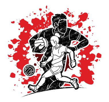 Gaelic Futbol Erkek ve Kadın Oyuncular Çizgi Film Vektörü