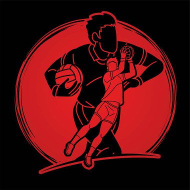 Gaelic Football Men Players Action Çizgi Film Vektörü Grubu.