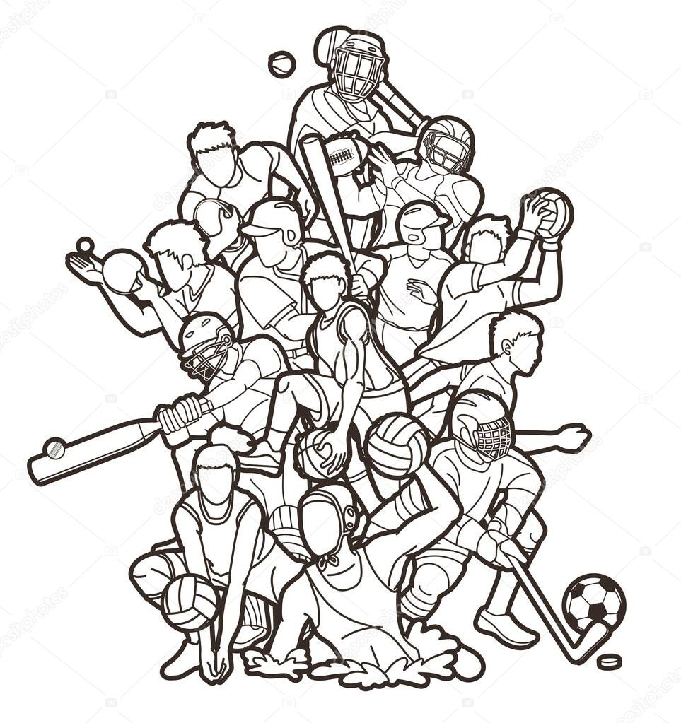 Sport Players Action Mix Cartoon Graphic Vector
