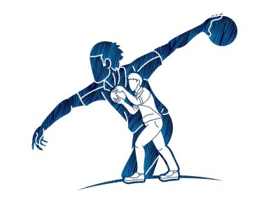 Bovling Sporcusu Oyuncuları Grubu Çizgi Film Grafik Vektörü