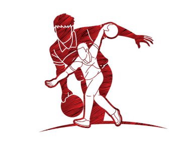 Bovling Sporcusu Oyuncuları Grubu Çizgi Film Grafik Vektörü