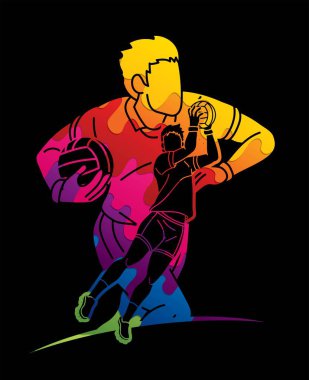 Gaelic Football Men Players Action Çizgi Film Vektörü Grubu