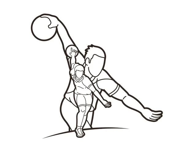 Bowling Sport Spelare Män Och Kvinnor Pose Cartoon Graphic Vector — Stock vektor