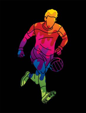 Gaelic Football Erkek Oyuncu Eylemi Spor Grafik Vektörü