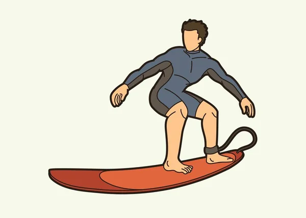 Surfing Sport Jugador Masculino Vector Gráfico Dibujos Animados — Archivo Imágenes Vectoriales