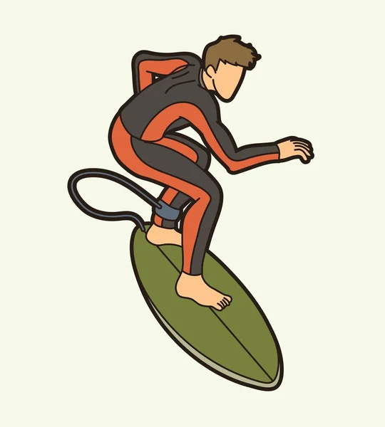 Surfing Sport Jugador Masculino Vector Gráfico Dibujos Animados — Archivo Imágenes Vectoriales