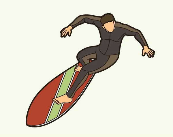 Surfing Sport Jugador Masculino Vector Gráfico Dibujos Animados — Archivo Imágenes Vectoriales