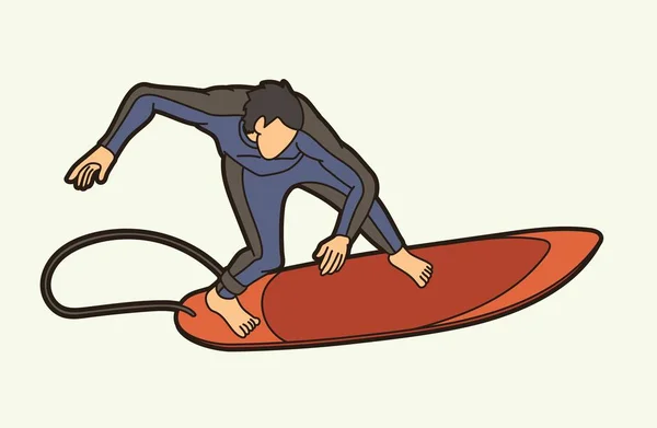 Surfing Sport Muž Hráč Karikatura Grafický Vektor — Stockový vektor