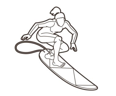 Sörf Spor Kadın Oyuncu Çizgi Filmi Grafik Vektörü