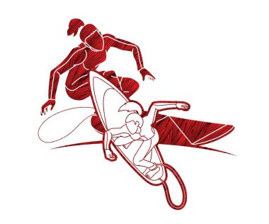 Sörf Spor Kadınları Oyuncuları Grubu Çizgi Film Grafik Vektörü