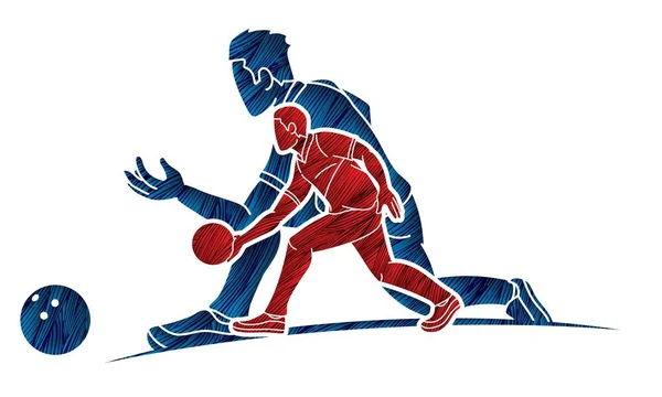 Gruppe Männlicher Bowling Sport Spieler Action Cartoon Graphic Vector — Stockvektor