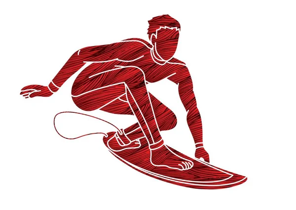 Surfing Sport Male Player Action Cartoon Graphic Vector — 스톡 벡터