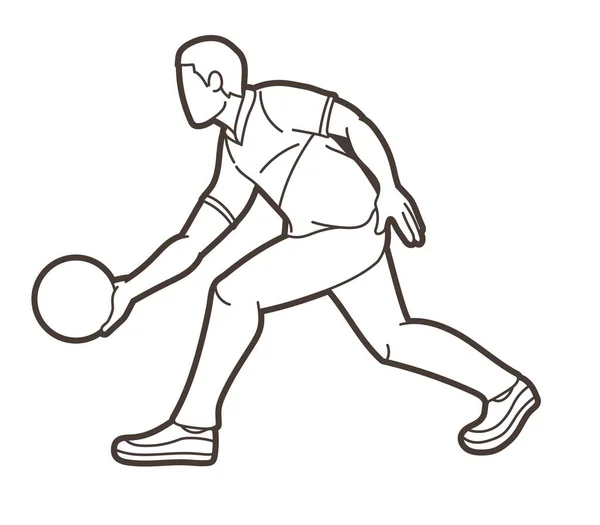 Bowling Sport Jogador Masculino Pose Cartoon Graphic Vector —  Vetores de Stock