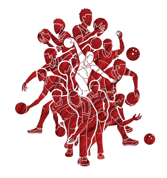 Bowling Sport Joueurs Masculins Graphic Vector — Image vectorielle