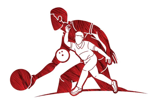 Bowling Sport Joueurs Masculins Graphic Vector — Image vectorielle